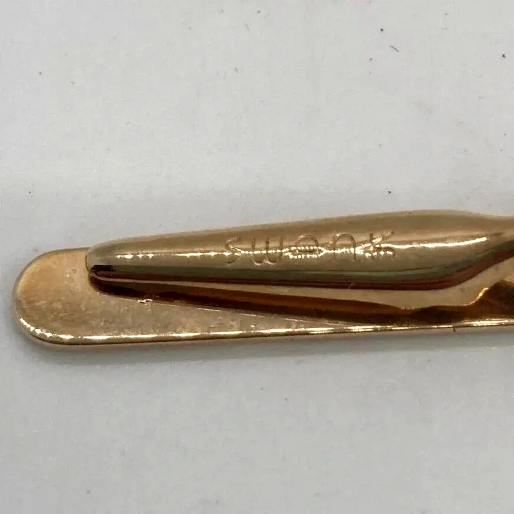 Vintage Swank Gold Tone‎ Cufflinks Tie Clip Set Mens Round Wave Design Jewelry